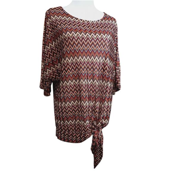 WORTHINGTON Chevron Zig Zag Top Blouse Large Brown Tones Neutral Artsy Career - Picture 10 of 10